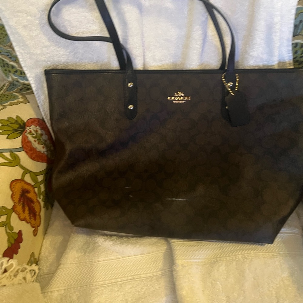 Large Coach Tote handbag, brown/black